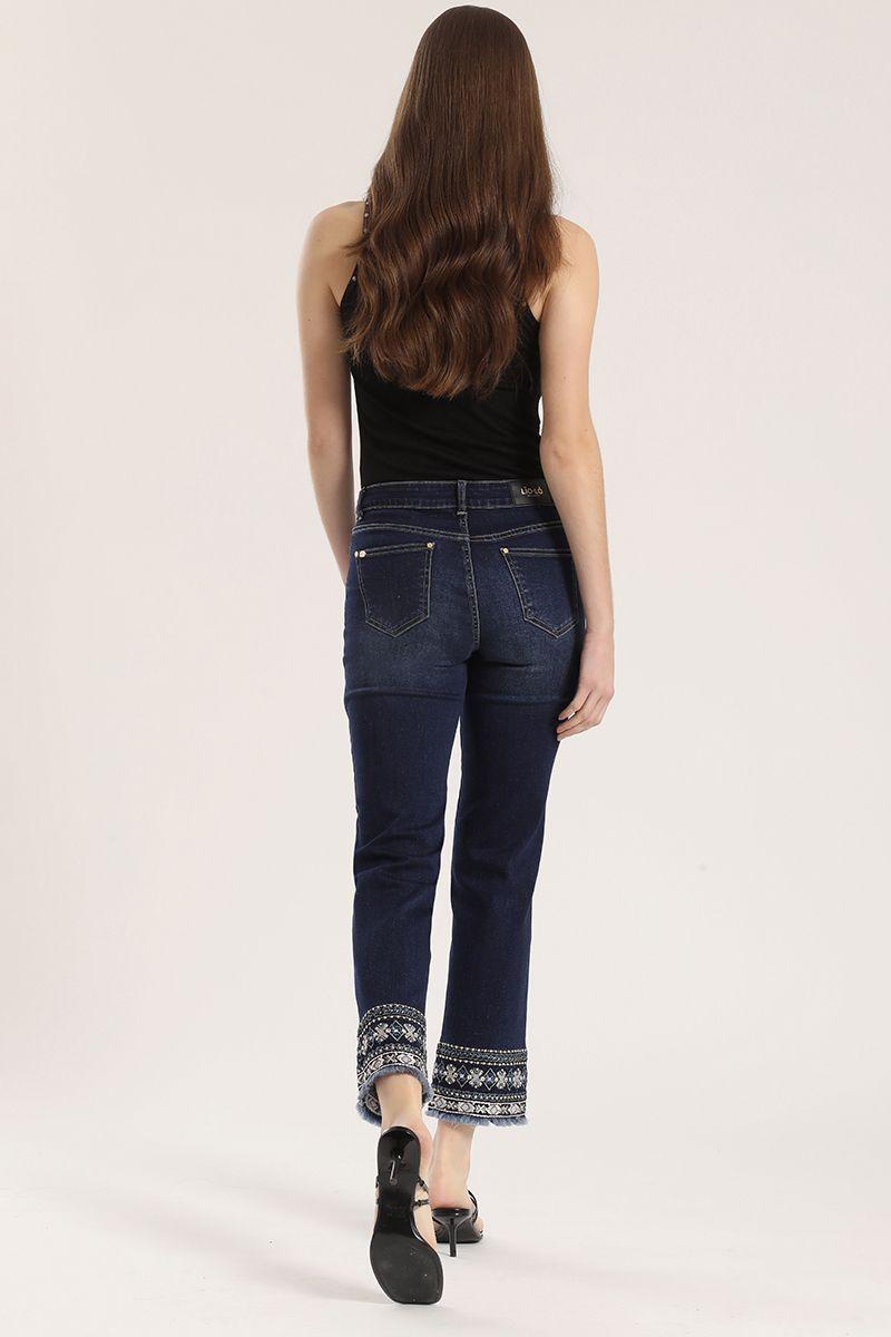 Jeans slim cropped bordado liola mujer azul-4