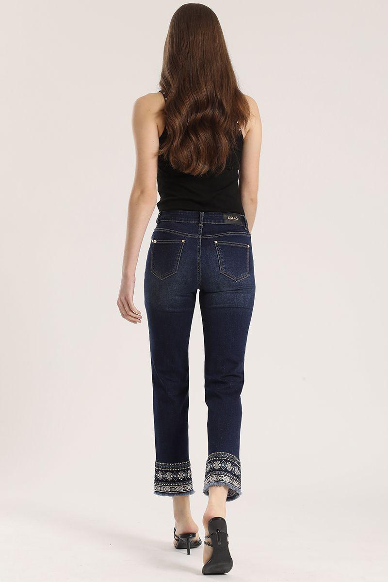 Jeans slim cropped bordado liola mujer azul-5