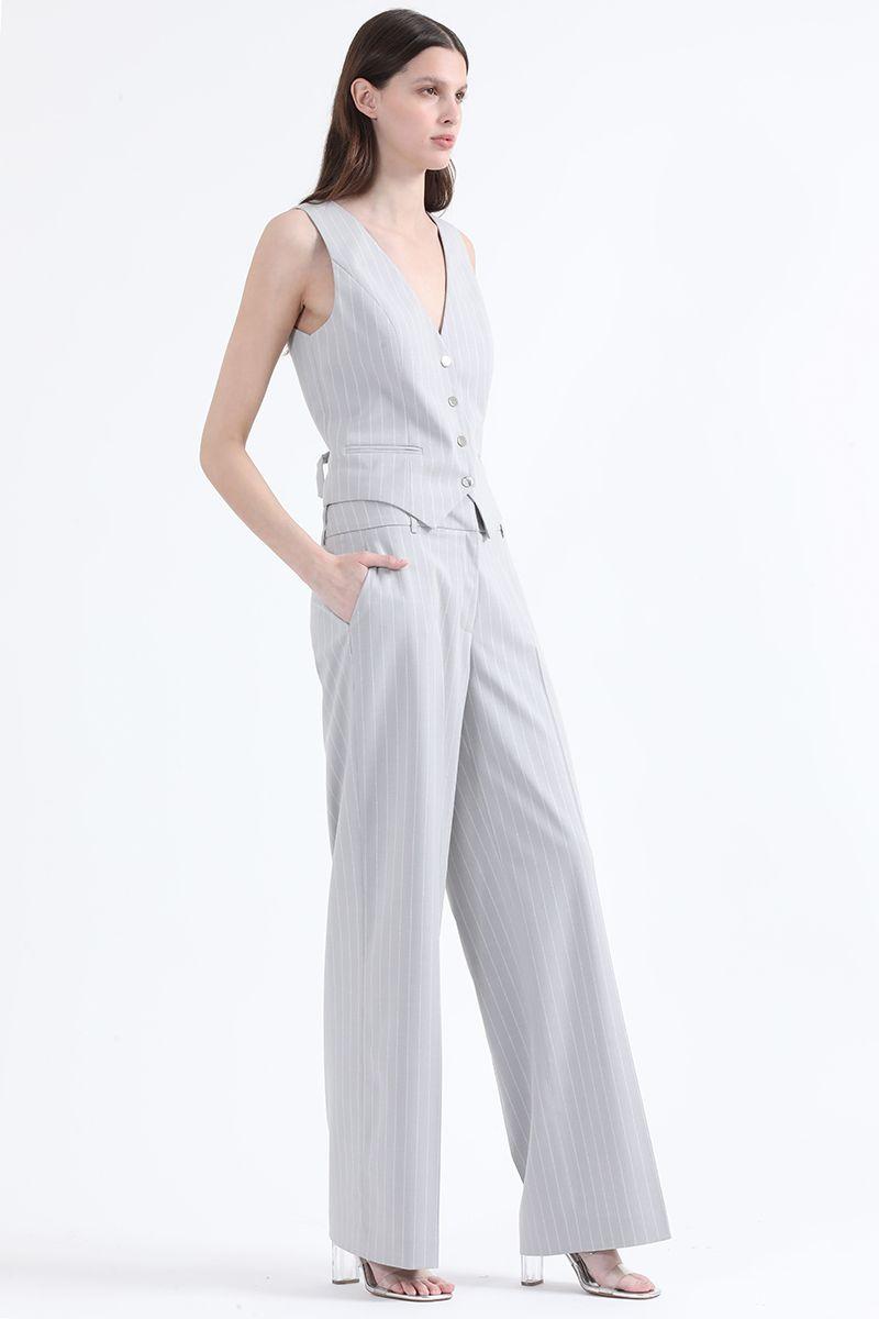 Pantalon Recto, Tiro Alto, Listado Lurex Gris Liola-0