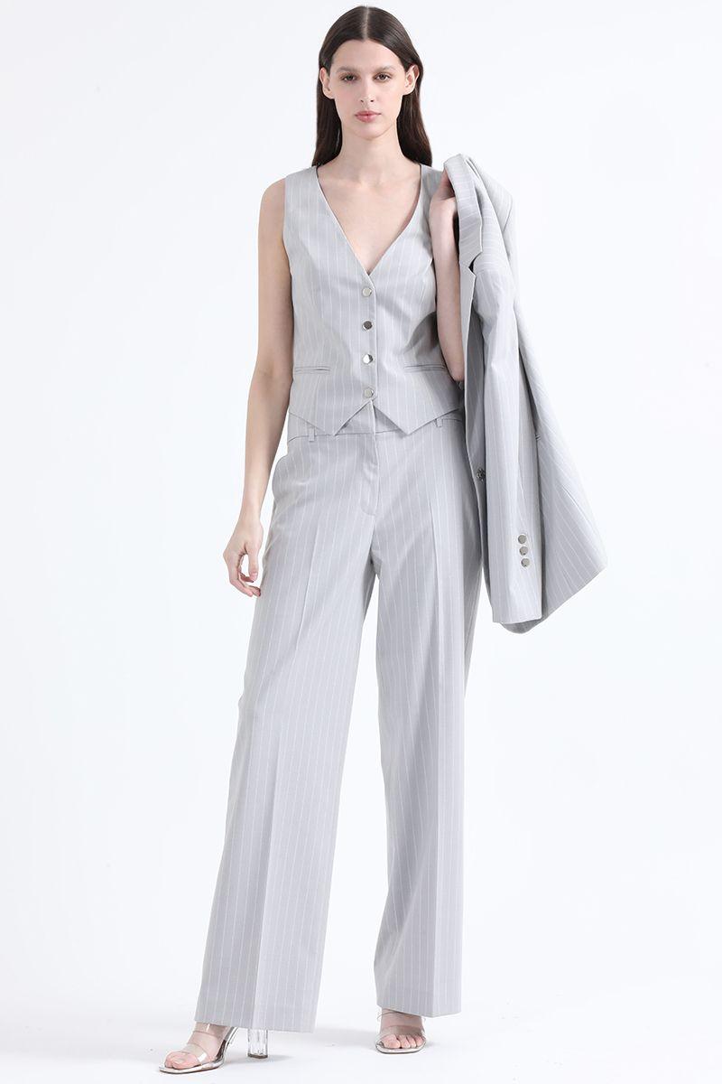 Pantalon Recto, Tiro Alto, Listado Lurex Gris Liola-1