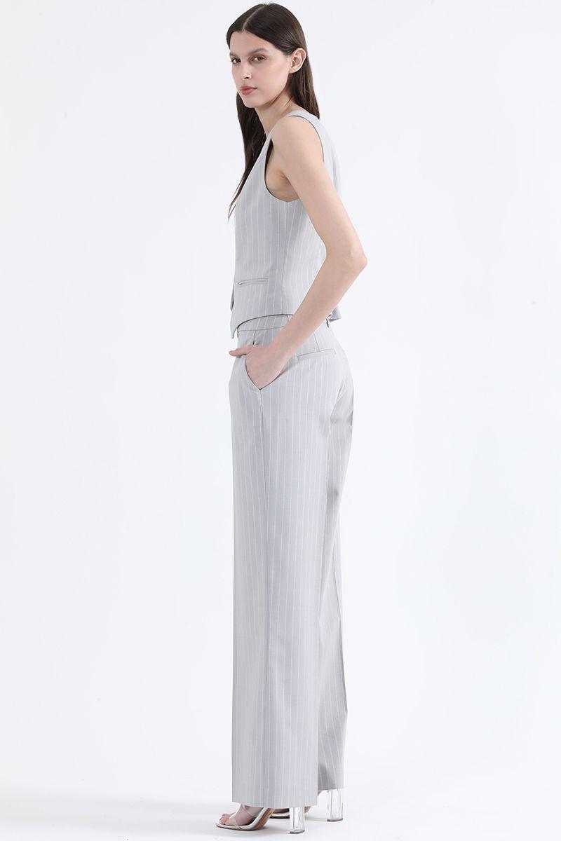 Pantalon Recto, Tiro Alto, Listado Lurex Gris Liola-3