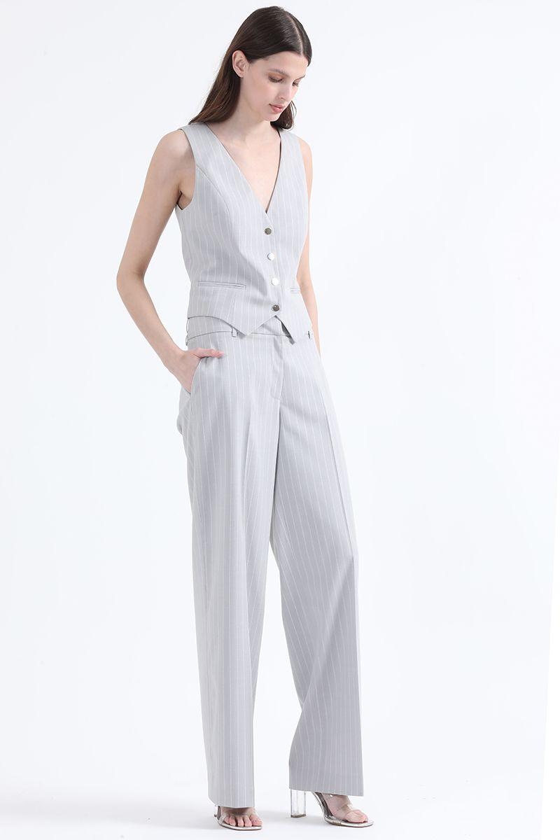 Pantalon Recto, Tiro Alto, Listado Lurex Gris Liola-4