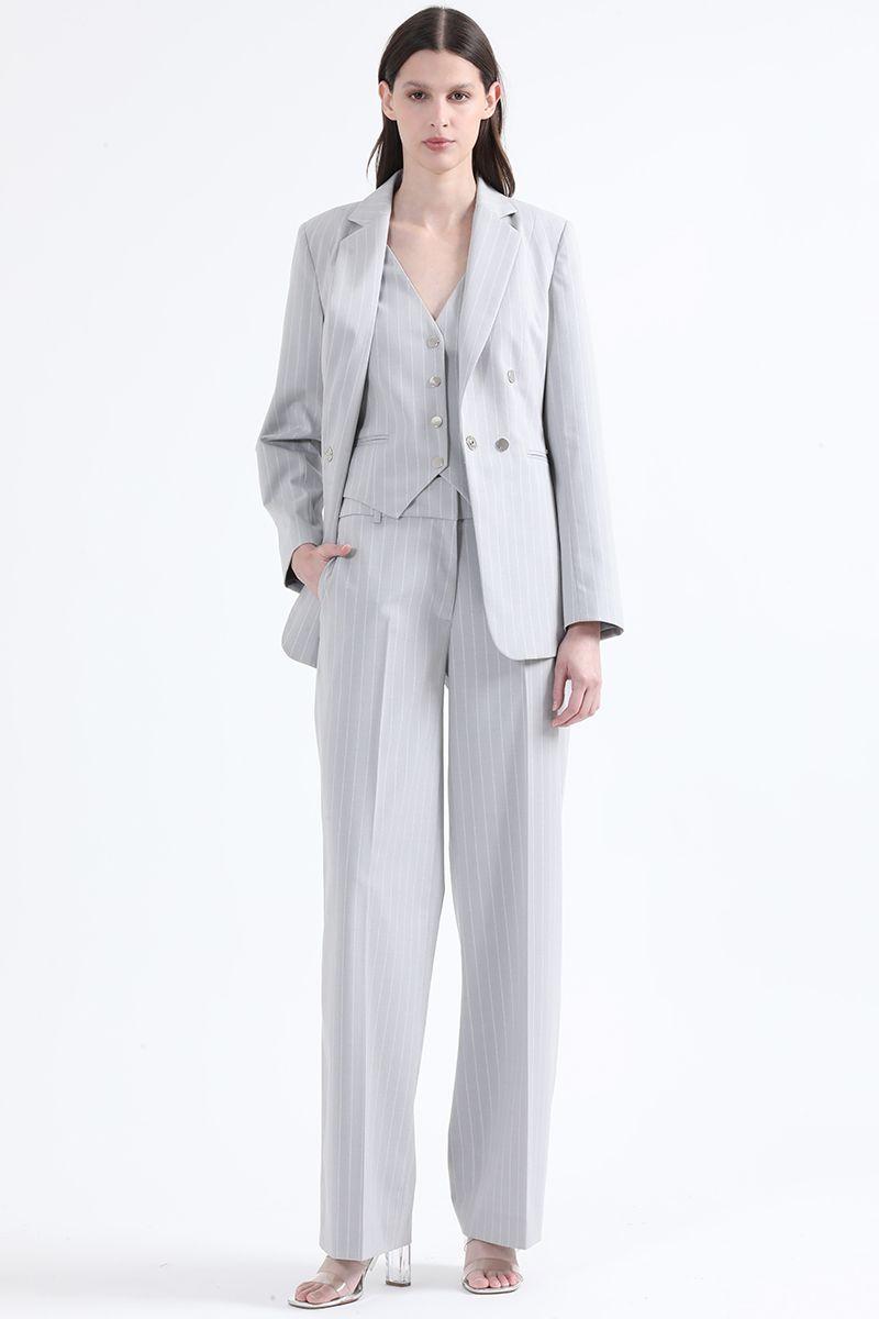 Pantalon Recto, Tiro Alto, Listado Lurex Gris Liola-6