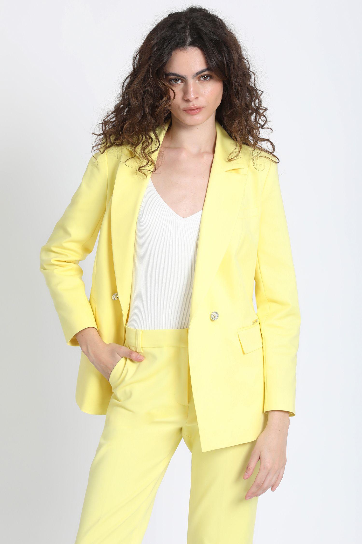 Blazer Cruzado Boton Strass Amarillo Liola-3