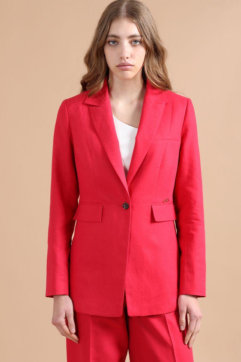 Blazer Entallado Lino Algodon, Guinda Liola-0