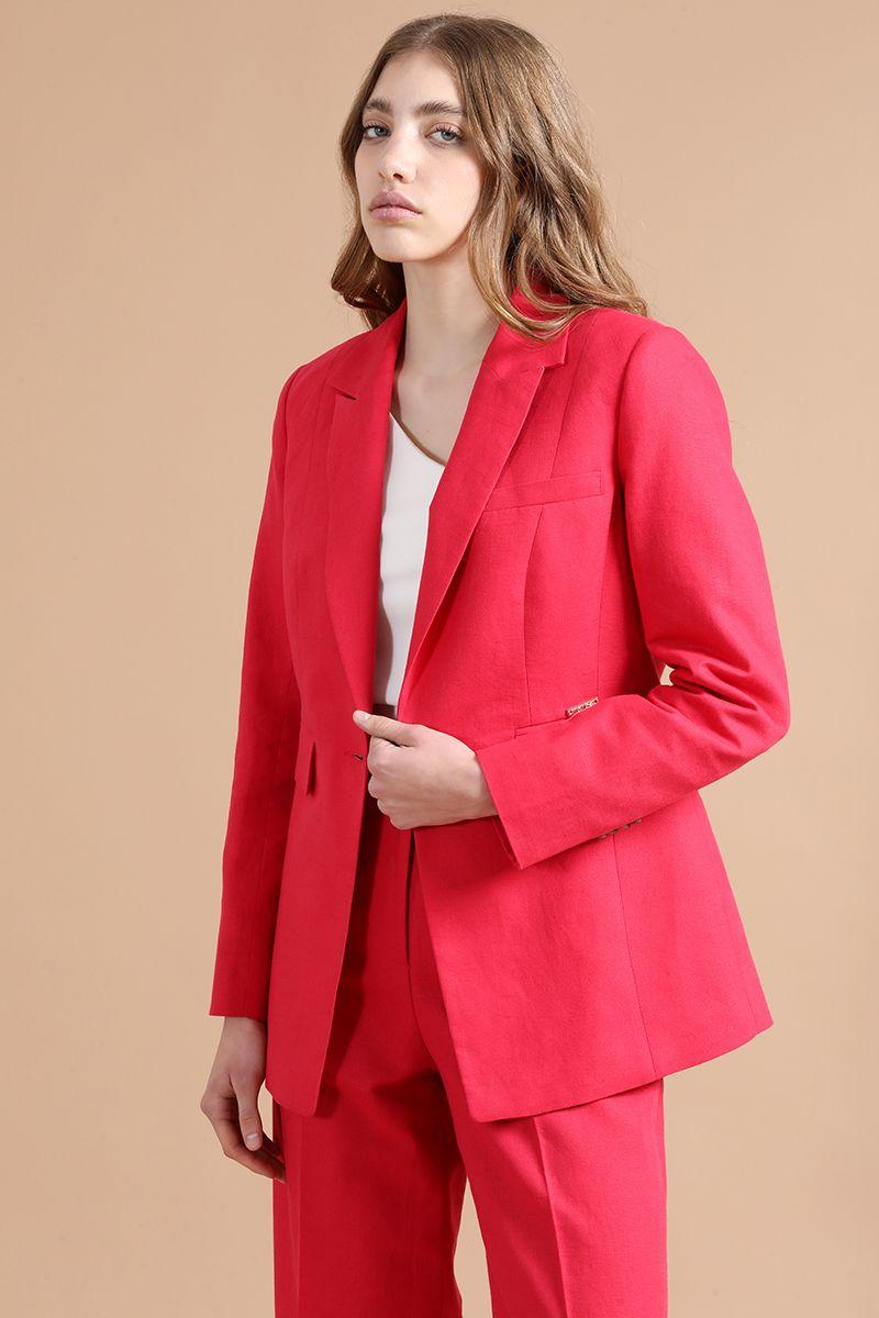 Blazer Entallado Lino Algodon, Guinda Liola-4