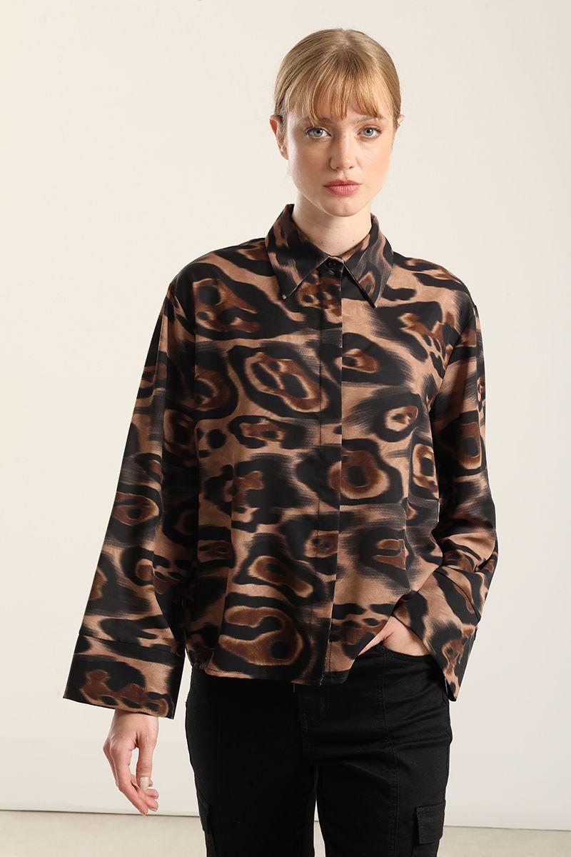 Blusa Estampado Manchas, Café Liola-0