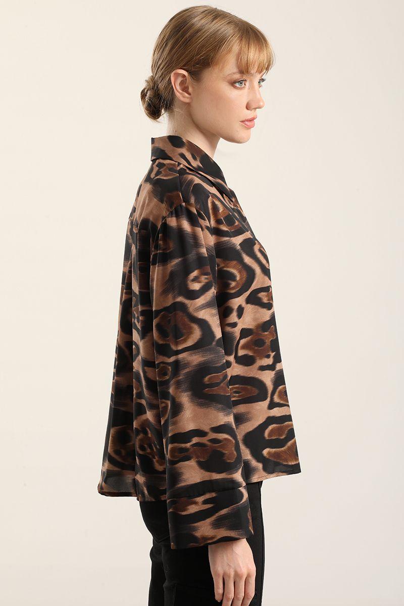 Blusa Estampado Manchas, Café Liola-5