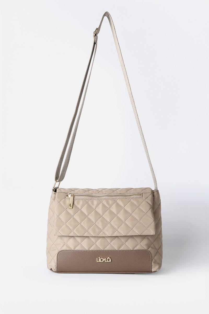Bolso Tela Acolchado Y Aplicación Efecto Cuero, Beige Liola-3