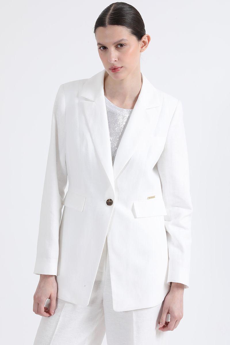 Blazer Entallado Lino Algodon, Crudo Liola-4