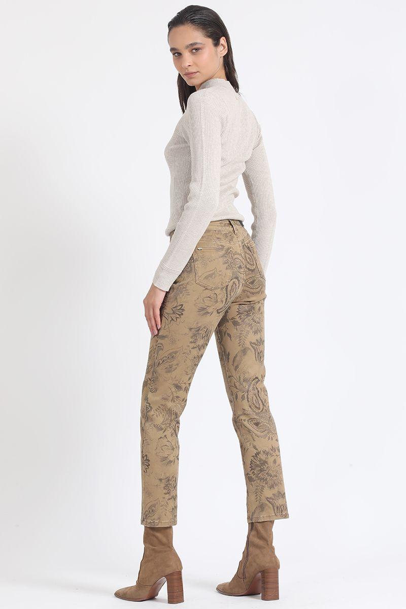 Pantalon Pitillo Tiro Medio, Estampado Café Liola-5