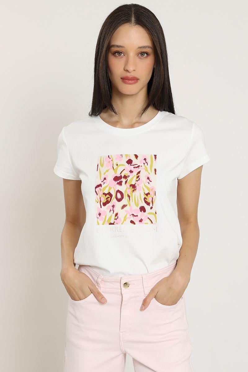 Polera estampado, aplicacion strass, crudo Liola-5
