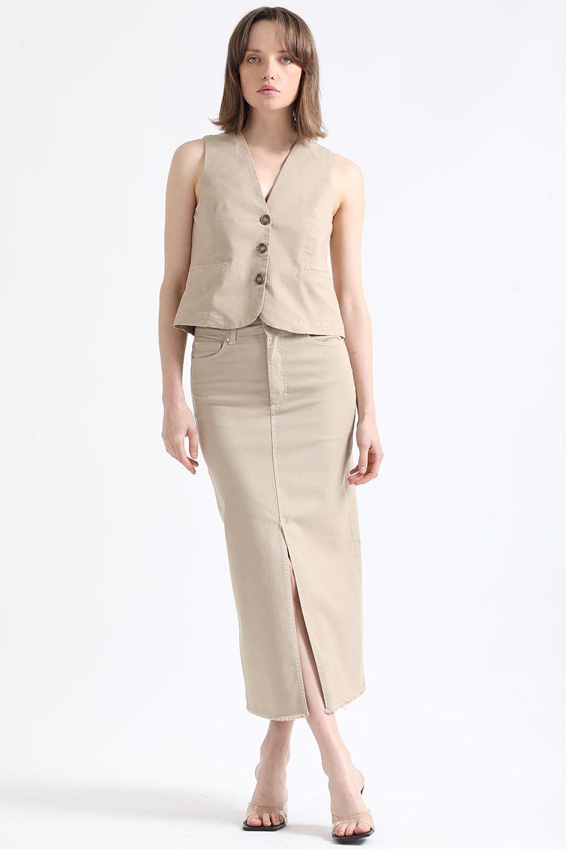 Falda Maxi, Beige, Colección Italia Liola-0