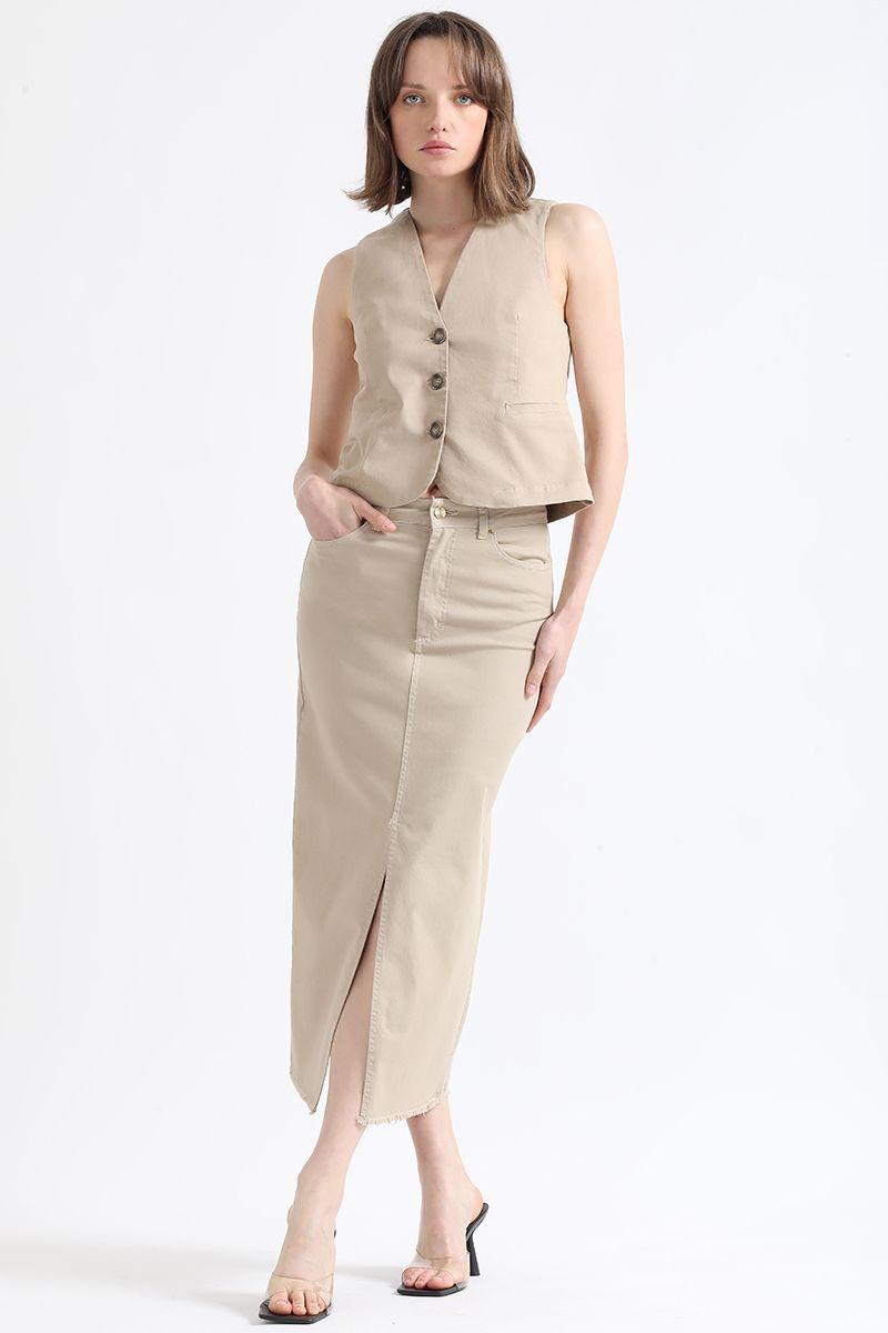 Falda Maxi, Beige, Colección Italia Liola-1