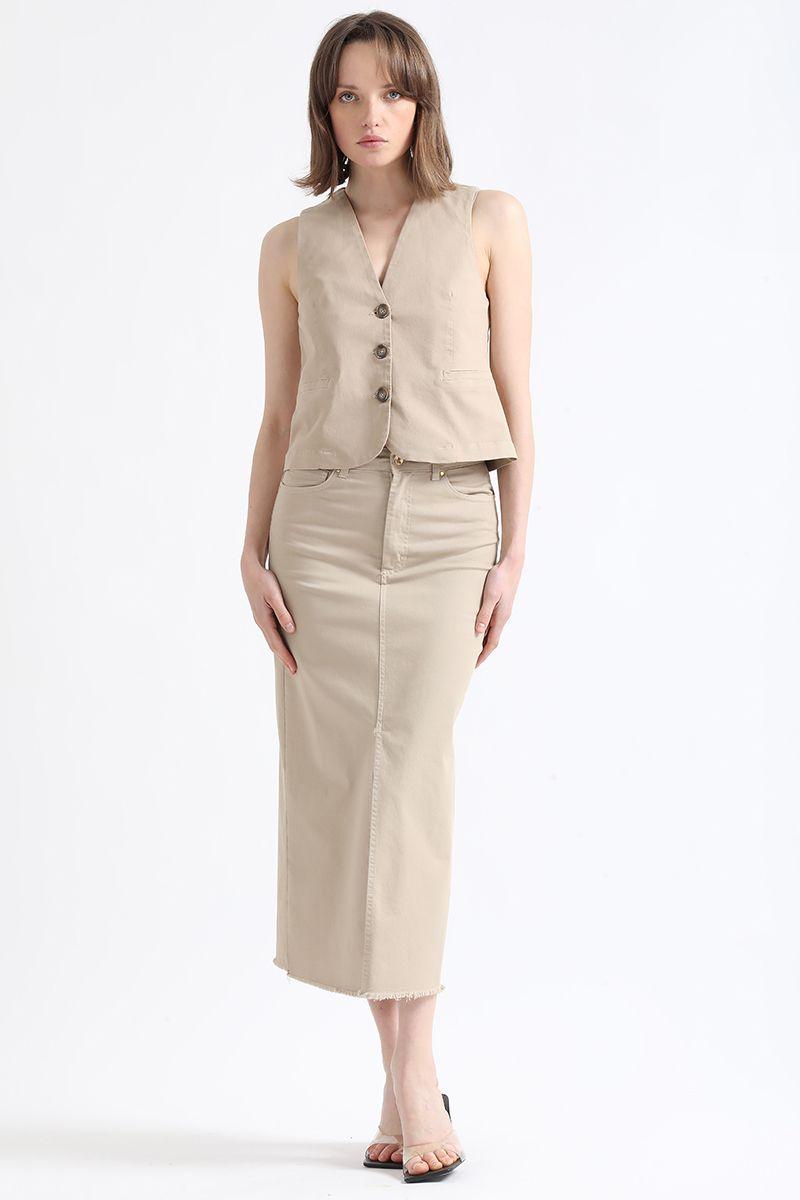 Falda Maxi, Beige, Colección Italia Liola-3