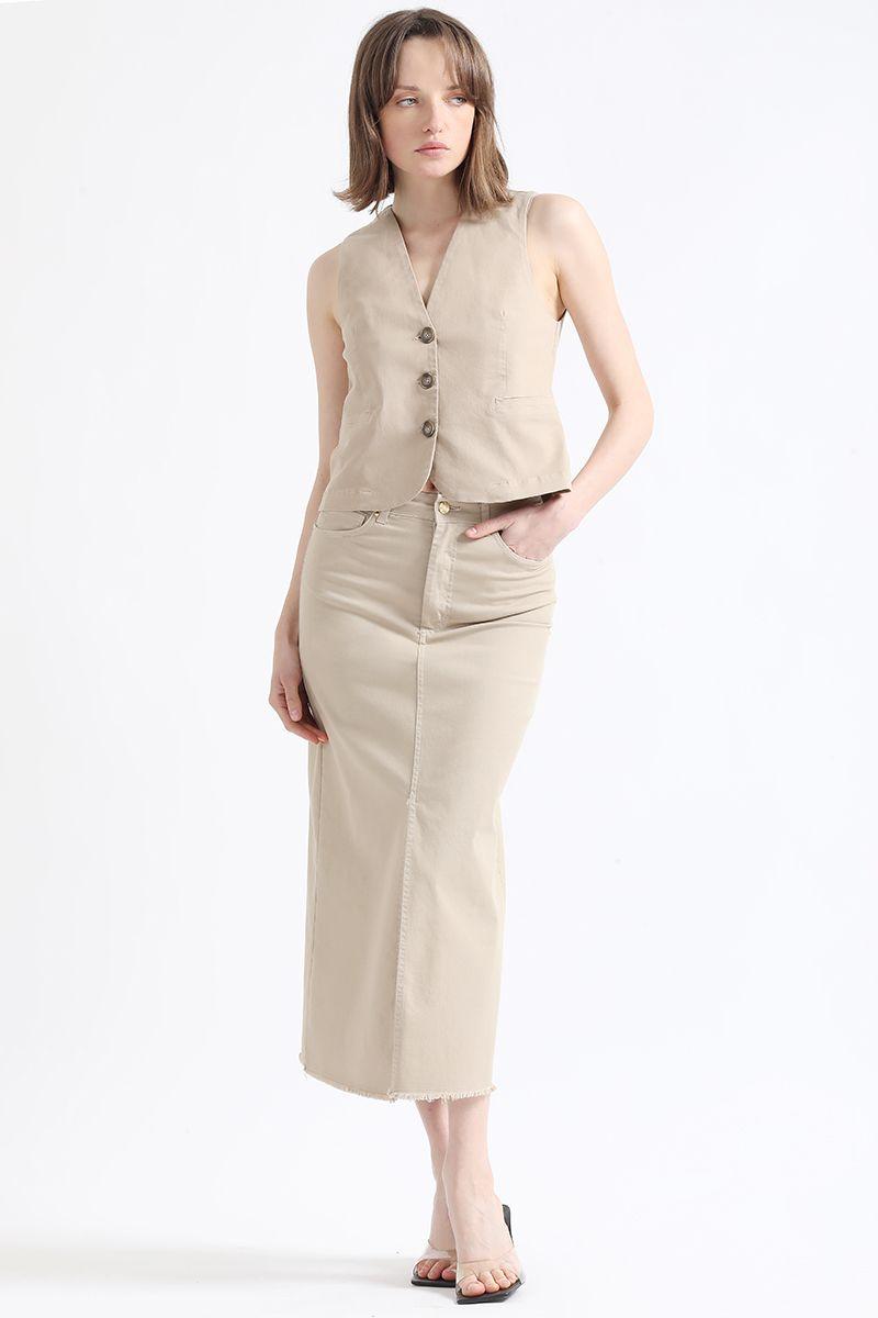 Falda Maxi, Beige, Colección Italia Liola-4