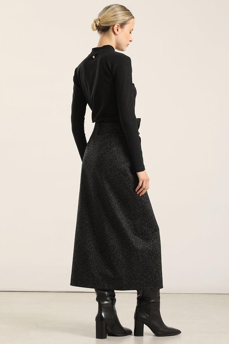 Falda Midi Animal Print, Negro Liola-4