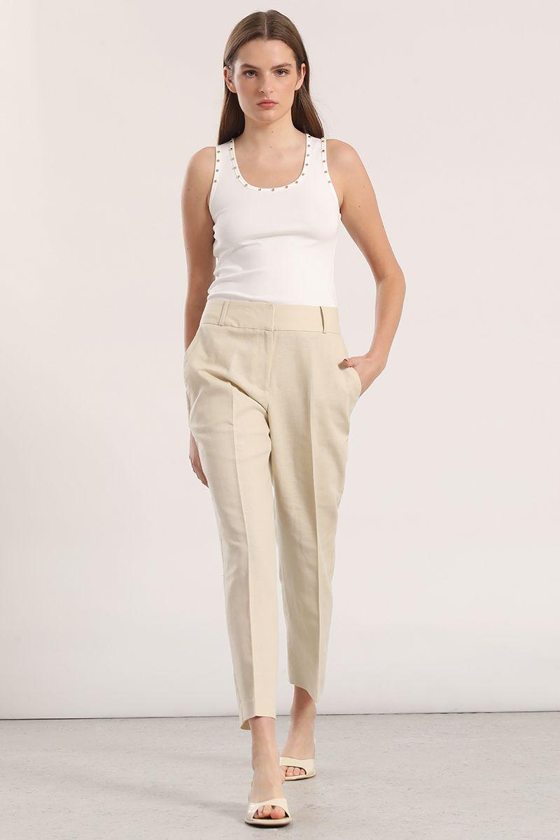 Pantalón sastre lino liola beige-0