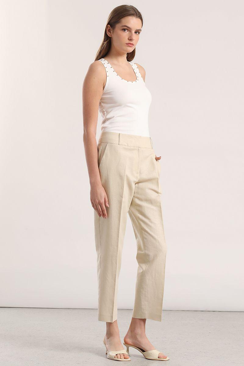 Pantalón sastre lino liola beige-2