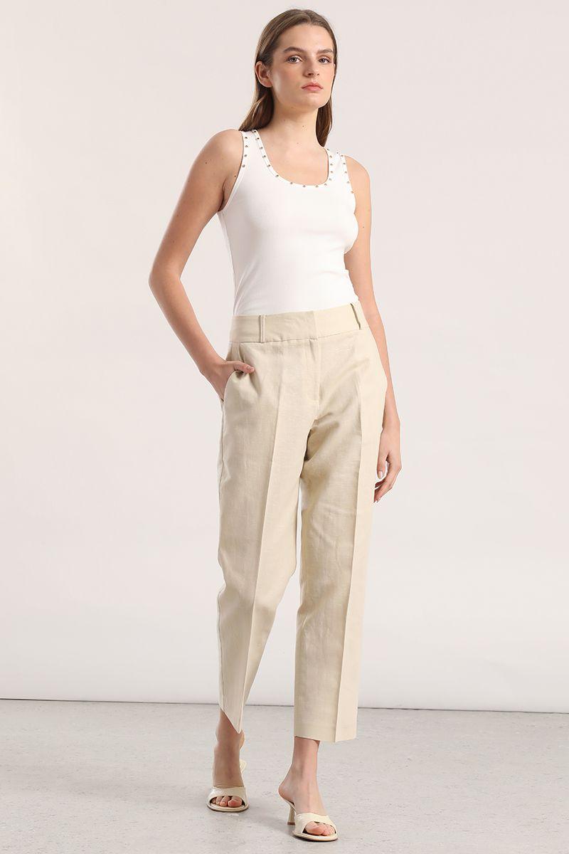 Pantalón sastre lino liola beige-4