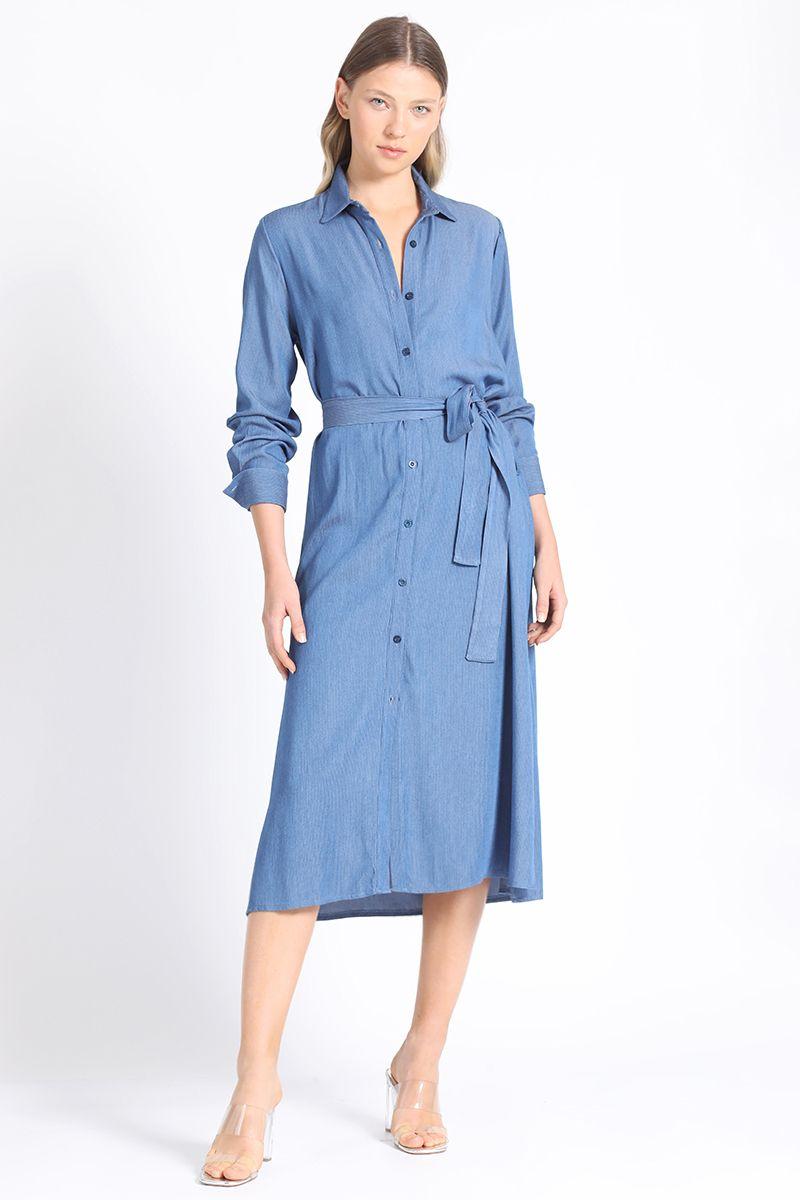 Camisa Extra Larga Chambray Listado, Azul Liola-1