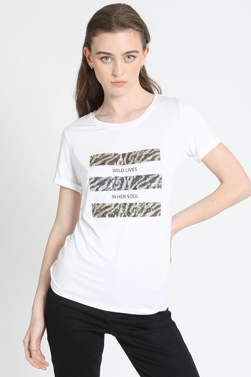 Polera Estampado Y Lentejuela Crudo Liola-0