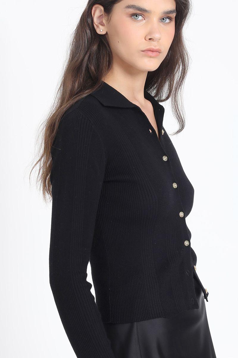 Cardigan Cuello Tejido Punto, Negro Liola-0