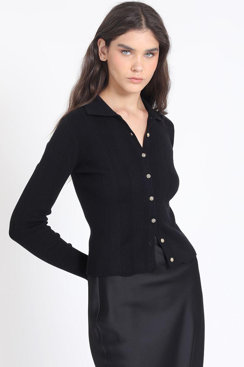 Cardigan Cuello Tejido Punto, Negro Liola-3