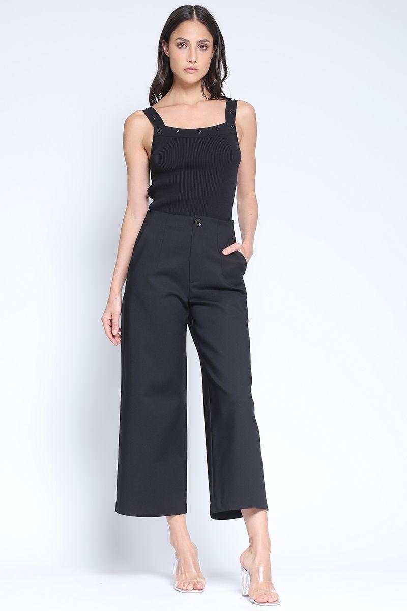 Pantalon Ancho Cropped Gabardina Spandex, Negro Liola-0