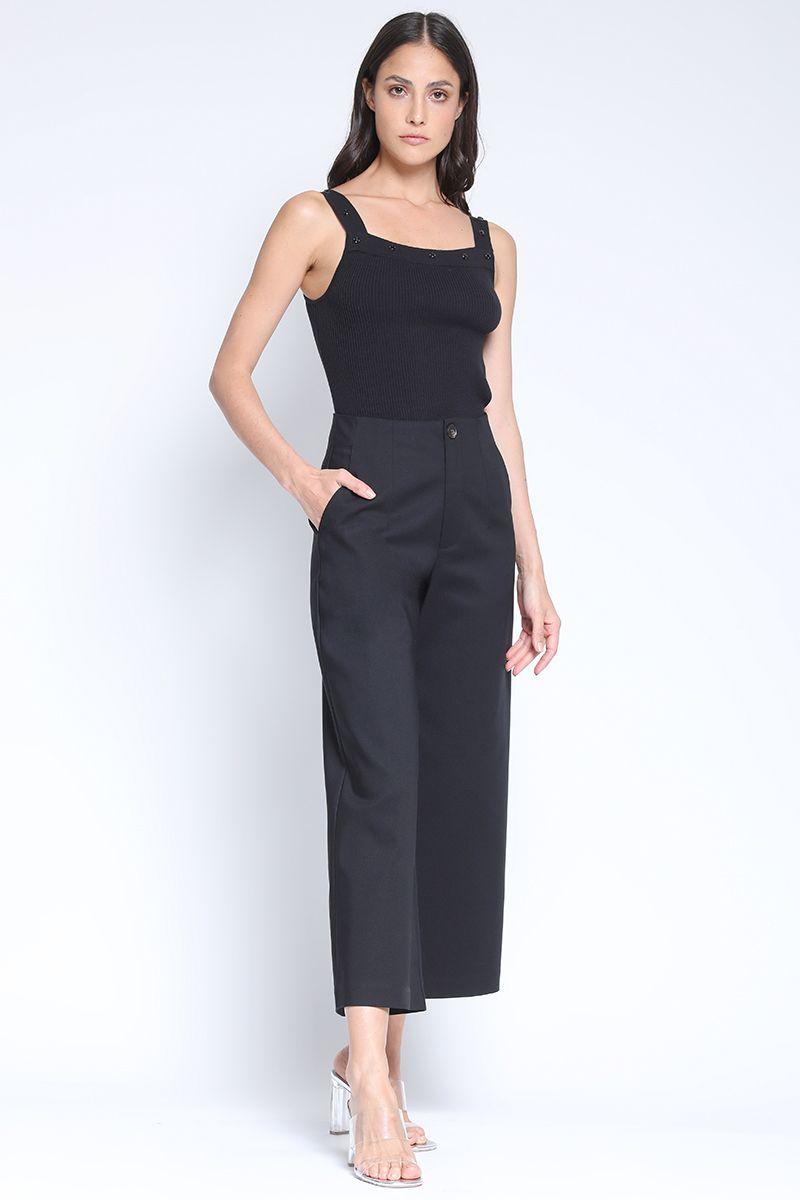 Pantalon Ancho Cropped Gabardina Spandex, Negro Liola-1