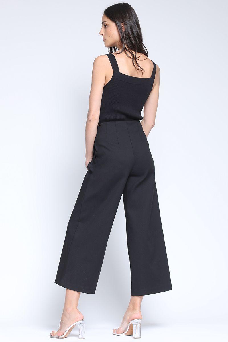 Pantalon Ancho Cropped Gabardina Spandex, Negro Liola-2