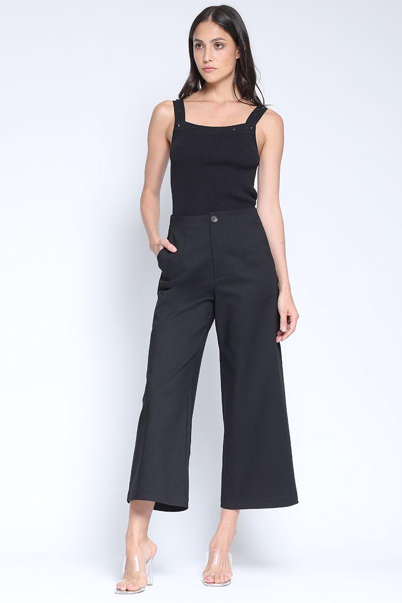 Pantalon Ancho Cropped Gabardina Spandex, Negro Liola-3