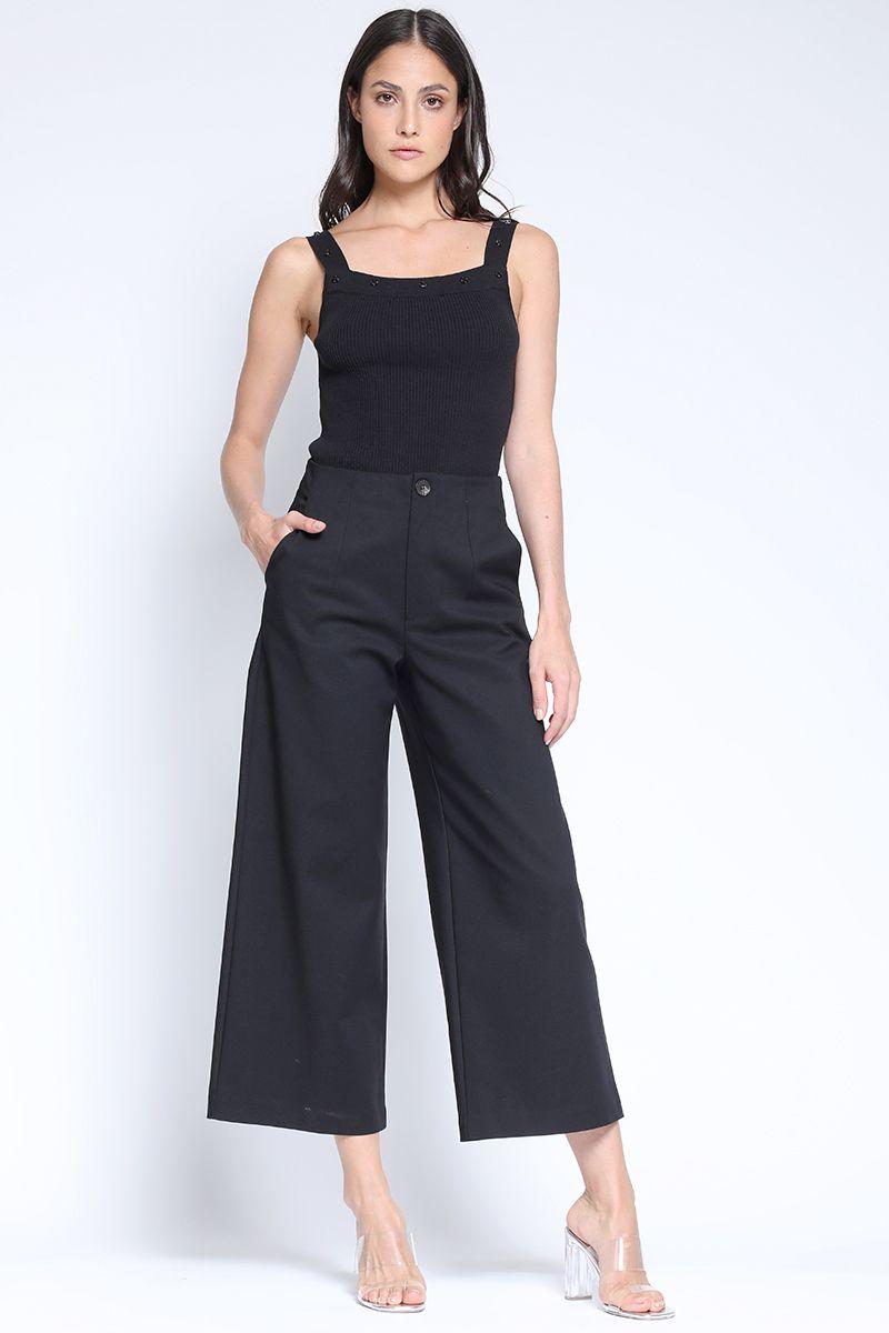 Pantalon Ancho Cropped Gabardina Spandex, Negro Liola-4