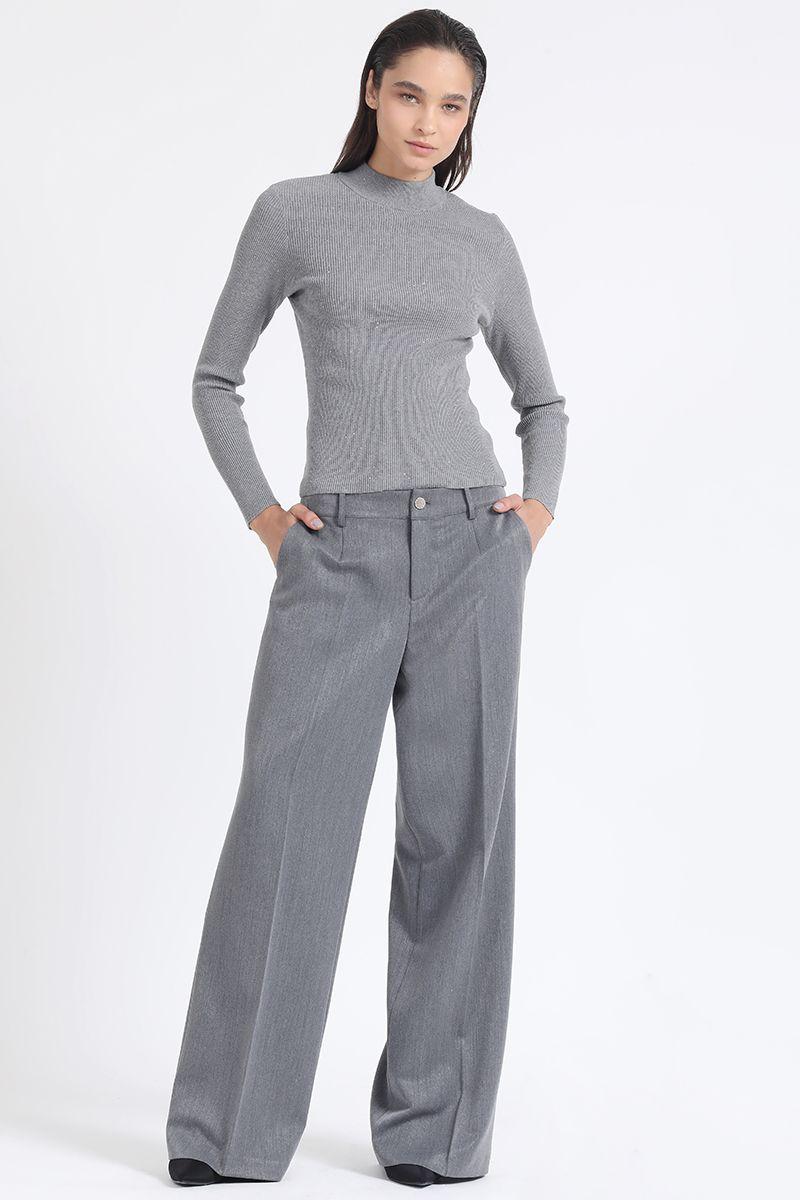 Pantalon Ancho, Tiro Medio, Gris Liola-0