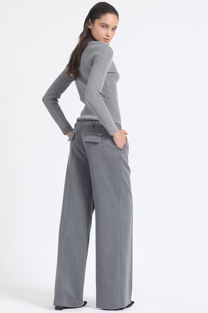 Pantalon Ancho, Tiro Medio, Gris Liola-3