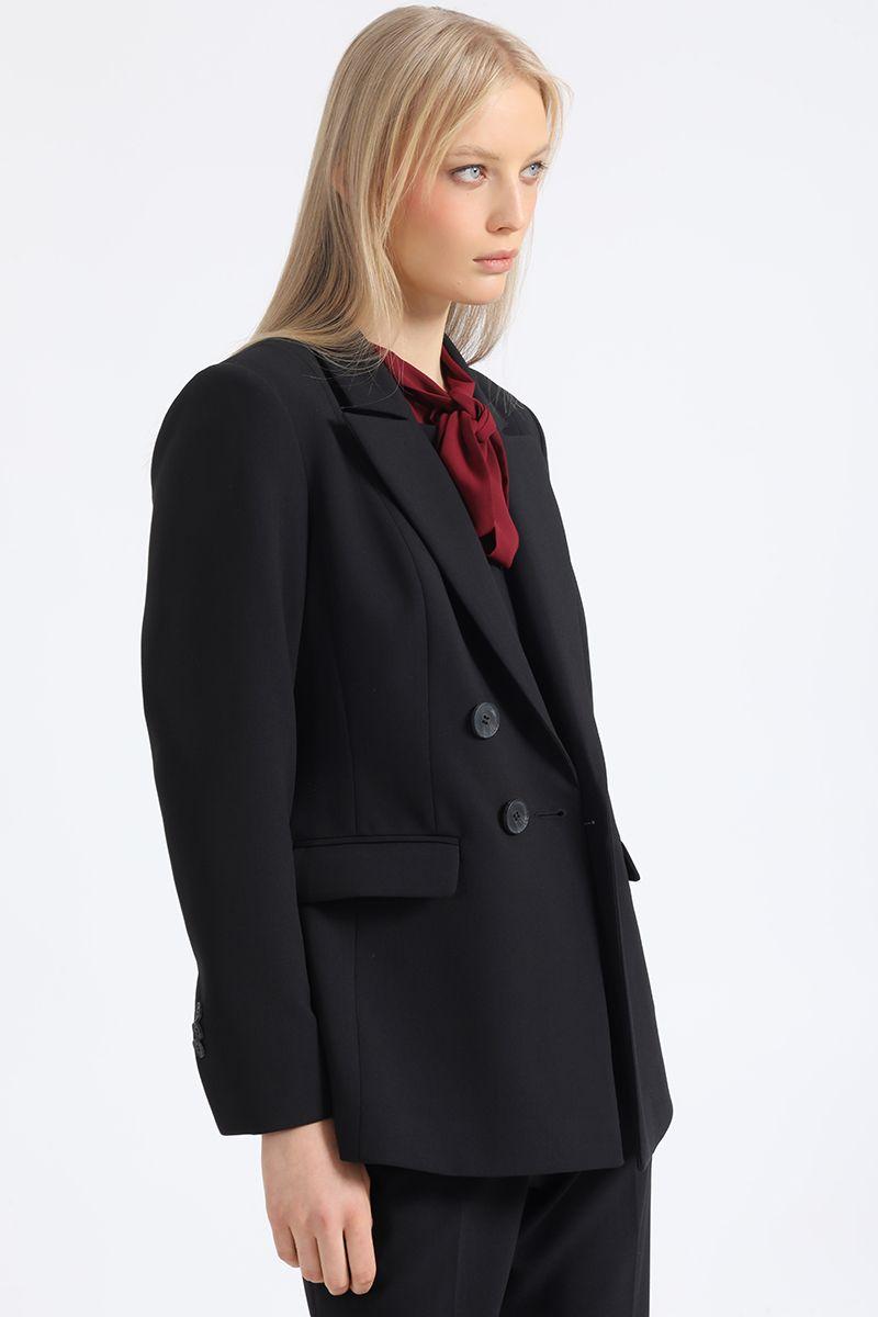 Blazer Entallado Cruzado, Boton Contraste, Negro Liola-2