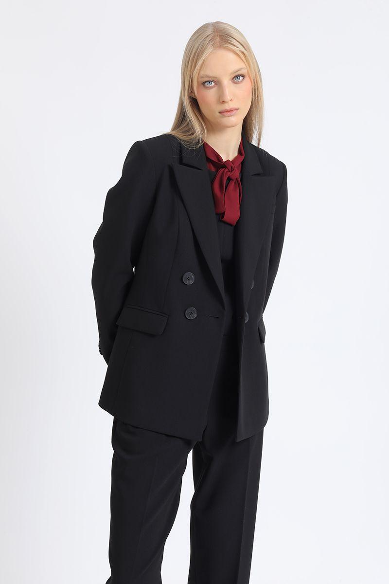 Blazer Entallado Cruzado, Boton Contraste, Negro Liola-3