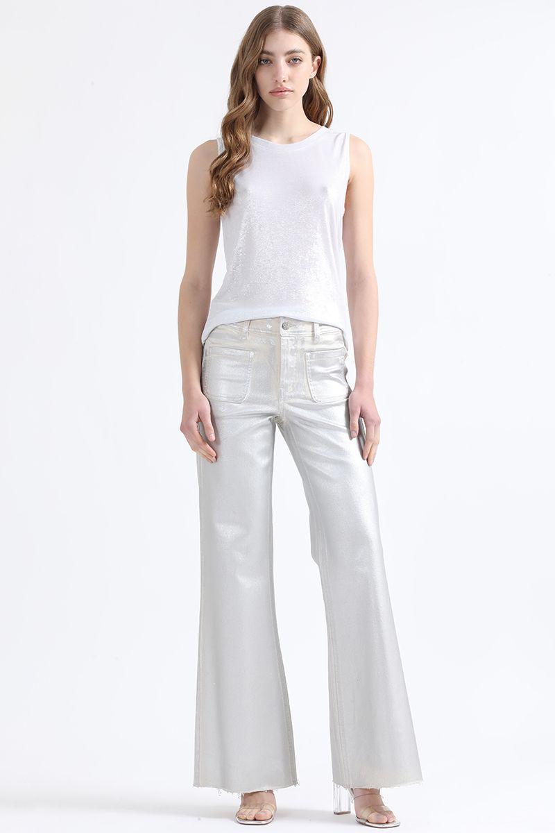 Pantalon Palazzo, Tiro Medio, Folia Metalizada, Crudo Liola-0