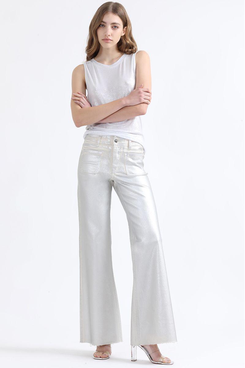 Pantalon Palazzo, Tiro Medio, Folia Metalizada, Crudo Liola-1