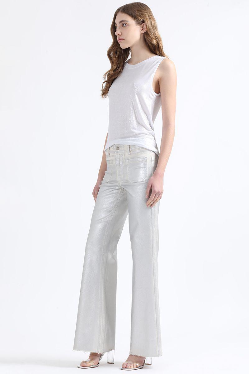 Pantalon Palazzo, Tiro Medio, Folia Metalizada, Crudo Liola-2