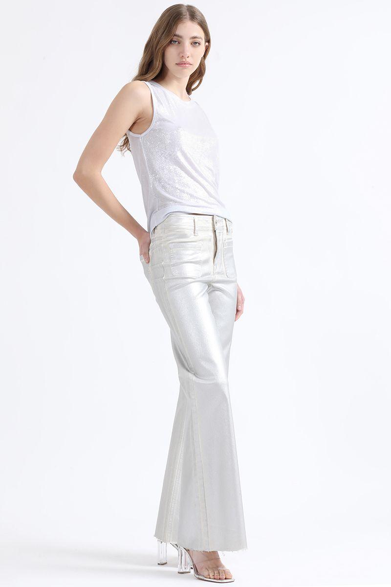 Pantalon Palazzo, Tiro Medio, Folia Metalizada, Crudo Liola-3