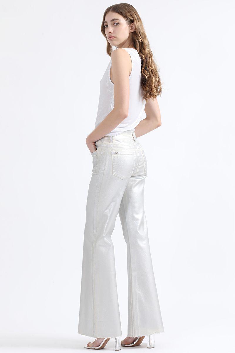 Pantalon Palazzo, Tiro Medio, Folia Metalizada, Crudo Liola-5