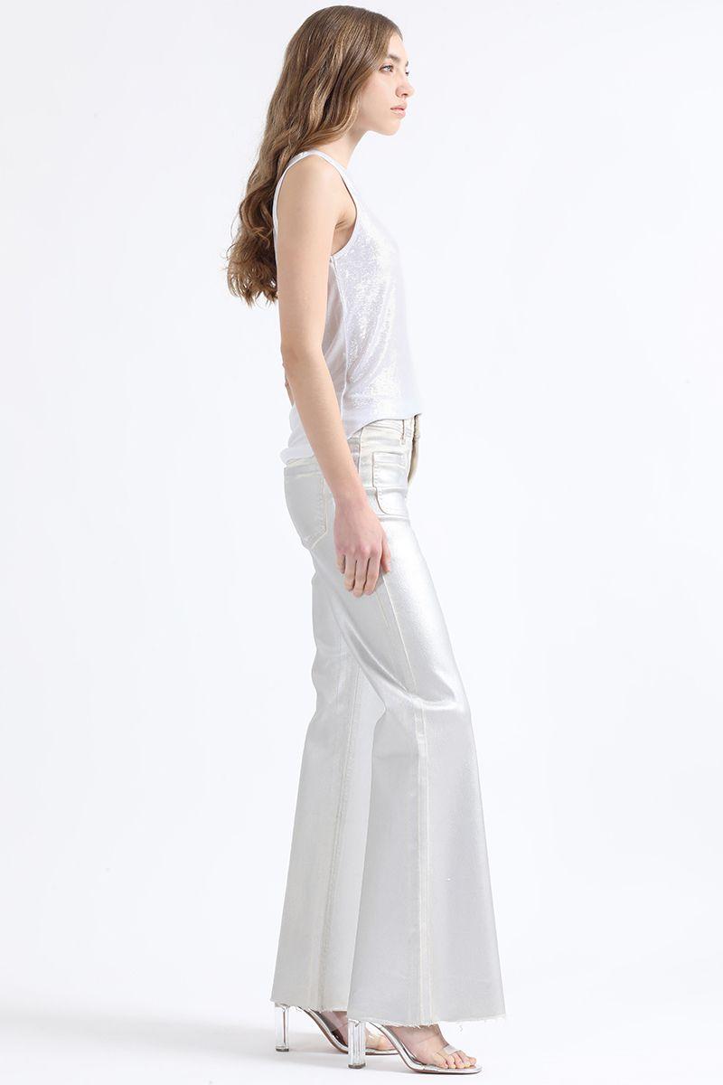 Pantalon Palazzo, Tiro Medio, Folia Metalizada, Crudo Liola-6