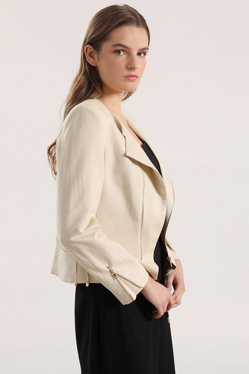 Chaqueta biker lino Liola mujer beige-2