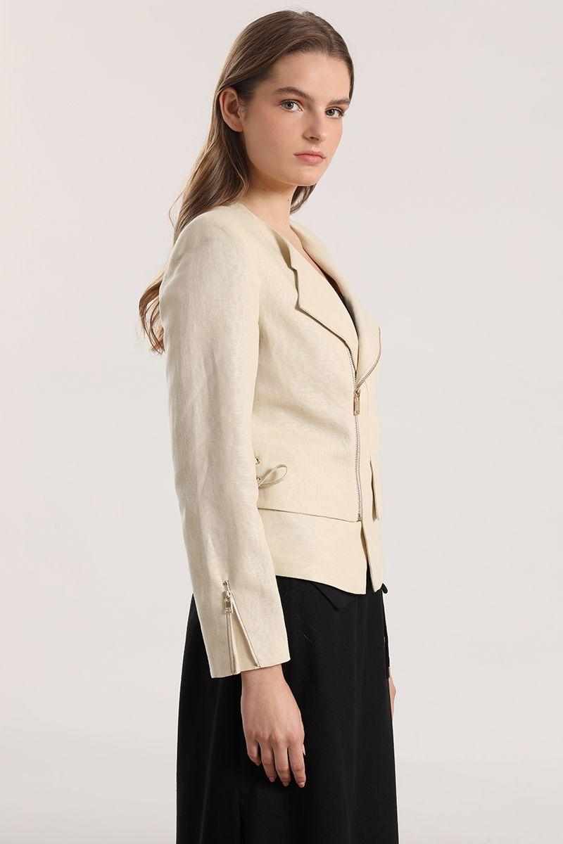 Chaqueta biker lino Liola mujer beige-5
