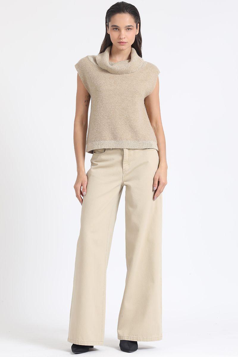 Sweater Recto Tejido, Hilo Metalizado, Camel Liola-1