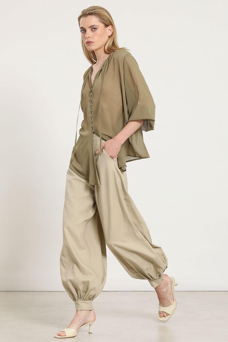 Blusa semitransparente, amarre cuello, verde Liola-6