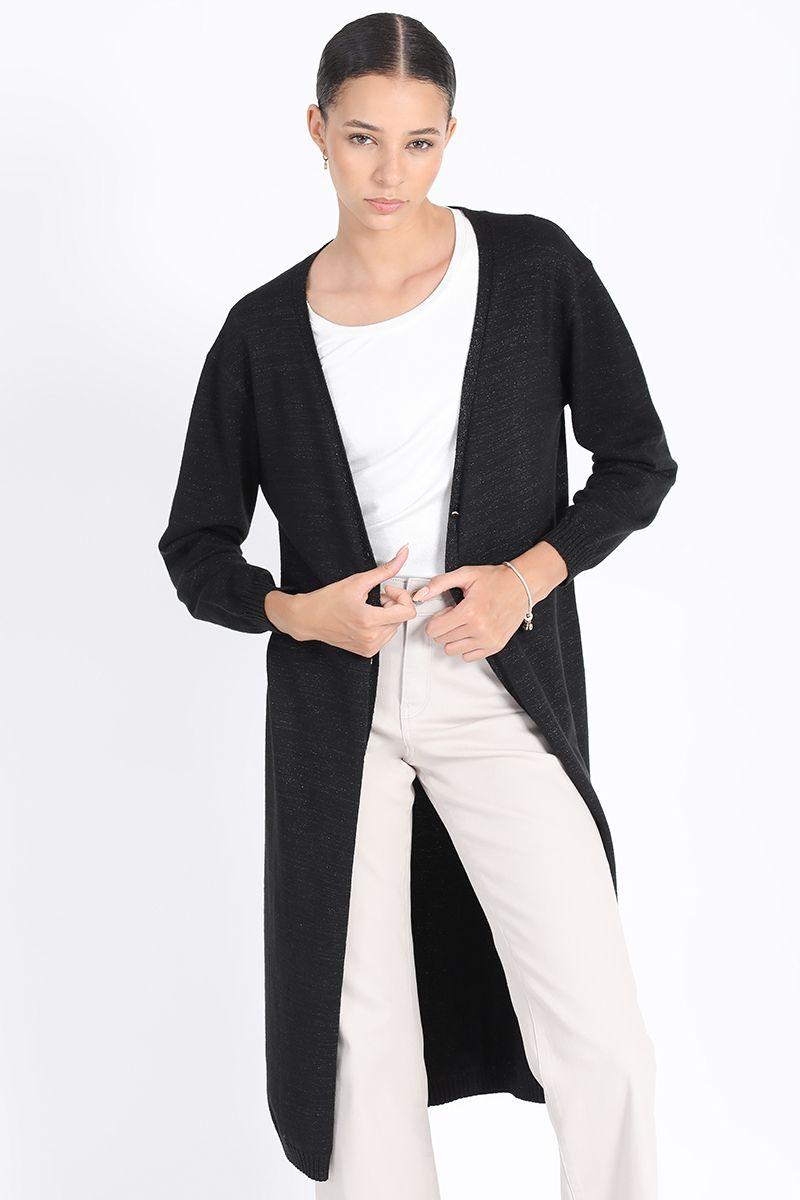 Tapado Largo Tejido Punto Con Hilo Metalizado, Negro Liola-0