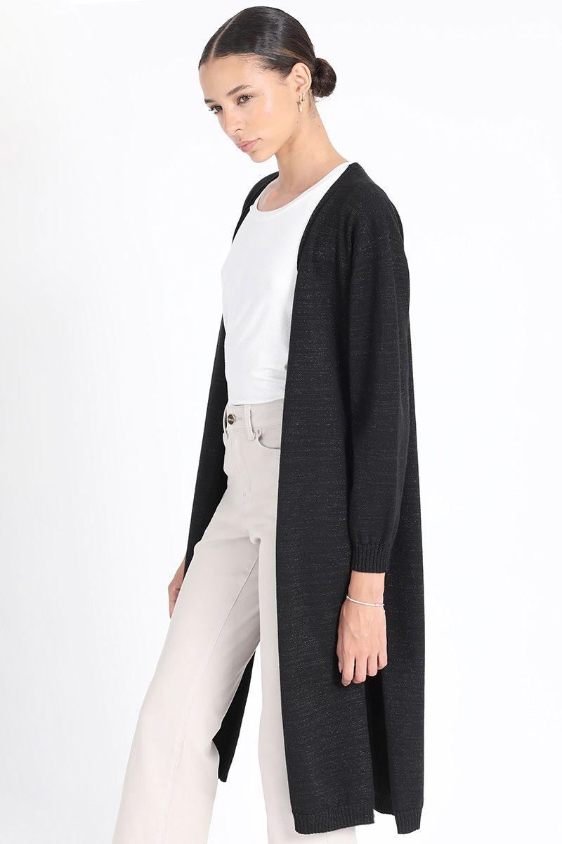 Tapado Largo Tejido Punto Con Hilo Metalizado, Negro Liola-2