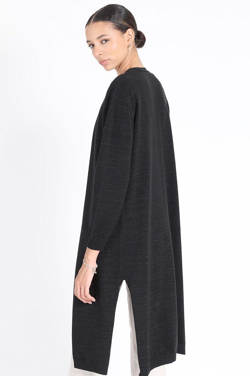 Tapado Largo Tejido Punto Con Hilo Metalizado, Negro Liola-4